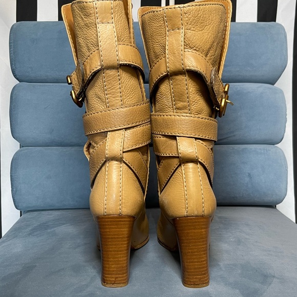 Chloe Brown Leather Strappy Heeled Boots Size 36.5 - Picture 3 of 4